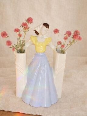 Vintage Ceramic Girl with Twin Vases | Mid-Century Style